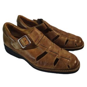 JOHNSTON & MURPHY Brown Leather Fisherman Sandal 8M Men's Closed Toe Buckle
